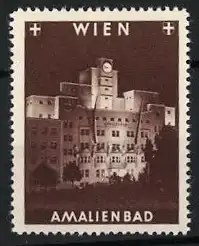 Reklamemarke Wien, Amalienbad, beleuchtetes Gebäude