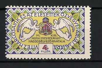 Reklamemarke Ungarn, M. Kir. Honv. Ministerium, Wappen mit Flügeln