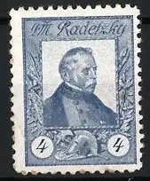 Reklamemarke Feldmarschall Radetzky, Portrait mit Helm und Lorbeerzweigen