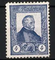 Reklamemarke Feldmarschall Radetzky, Portrait mit Helm und Lorbeerzweigen