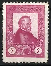 Reklamemarke Feldmarschall Radetzky, Portrait mit Helm und Lorbeerzweigen