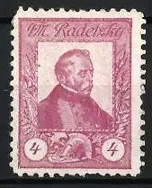 Reklamemarke Feldmarschall Radetzky, Portrait mit Helm und Lorbeerzweigen