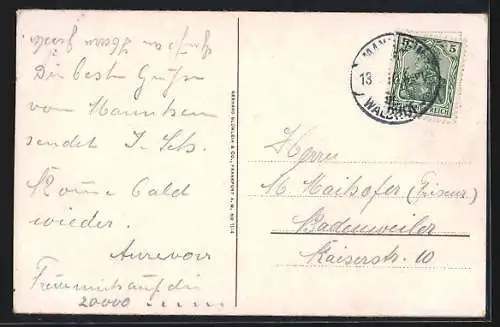 AK Mannheim, Strassenbahn an der Hauptpost mit Planken