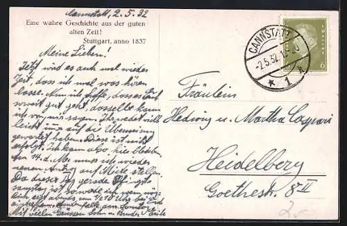 AK Stuttgart, Mägdelein mit verlorenem Röcklein am Brunnen