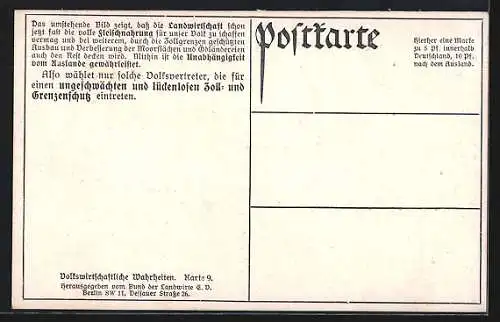 AK Volkswirtschaftliche Wahrheiten, Karte 9, Durchschnitts-Jahresverbrauch der Deutschen in Fleisch, Rind, Schwein