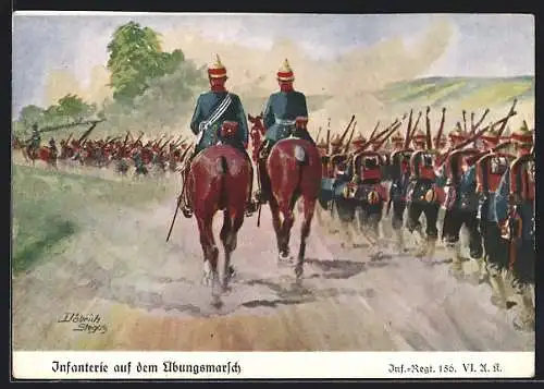 Künstler-AK Döbrich-Steglitz: Infanterie auf dem Übungsmarsch, Inf.-Regt. 156