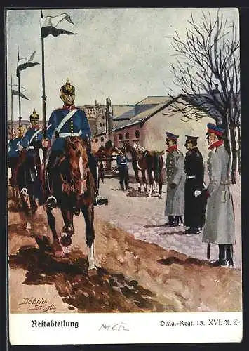 Künstler-AK Döbrich-Steglitz: Dragoner-Regiment 13, Reitabteilung