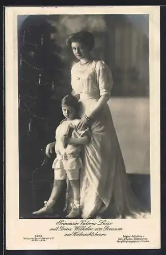 AK Prinzessin Victoria Luise mit Prinz Wilhelm von Preussen am Weihnachtsbaum