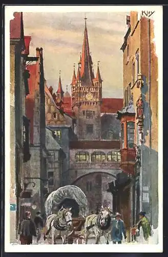 Künstler-AK Heinrich Kley: Nürnberg, Strassenpartie mit Pferdekutsche