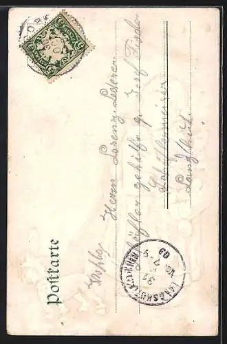 AK Gruss vom Oktoberfest, Mädchen mit Bierkrug und Münchner Kindl, Ansicht mit Bavaria