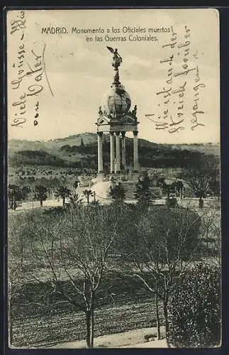 AK Madrid, Monumento a los Oficiales muertos en las Guerras Coloniales