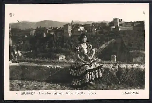 AK Granada, Alhambra, Mirador de San Nicolás, Gitana