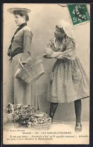 AK Les Sables-d`Olonne, Zwei Frauen mit Körben, Pays de la Loire