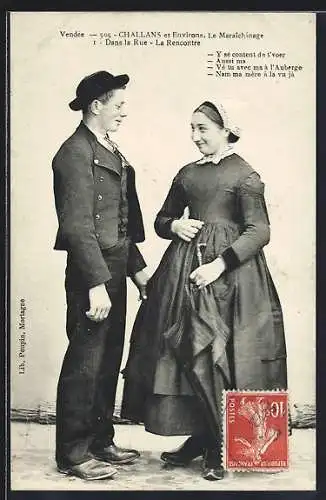 AK Vendée, junges Paar in Tracht aus Challans