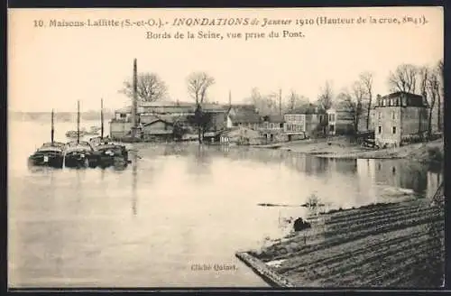 AK Maisons-Laffitte, Inondations de Janvier 1910, Bords de la Seine, vue prise du Pont