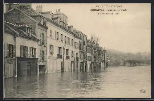 AK Bougival, Vue sur les Quais, Crue de la Seine 1910