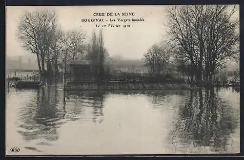 AK Bougival, Inondations de Janvier 1910, Les Vergers inondes