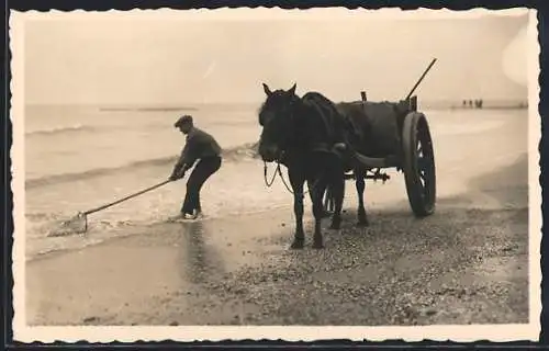 AK Fischer mit Pferdekarren am Strand