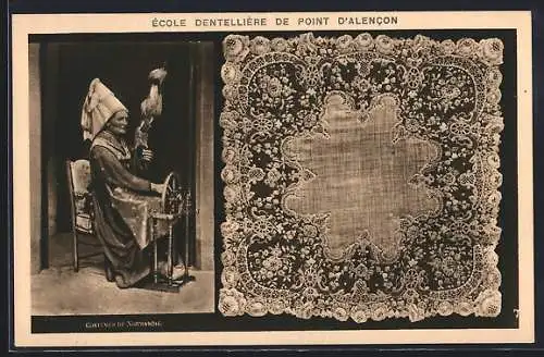 AK École dentellière de Point d`Alencon, Costumes de Normandie