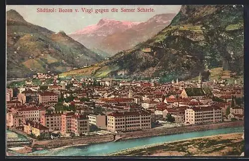 AK Bozen /Südtirol, Ortsansicht v. Virgl gegen Sarner Scharte