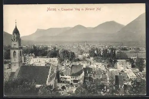 AK Meran, Blick vom Tappeiner Weg mit Hotel Meraner Hof