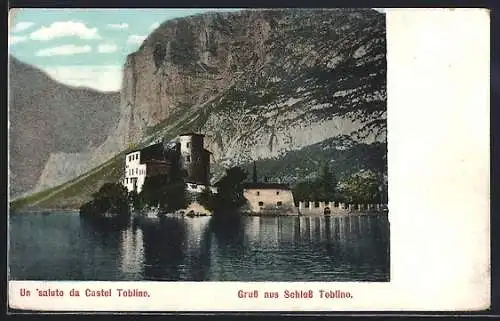 AK Toblino, Schloss Toblino mit Gebirge und Tobliner See