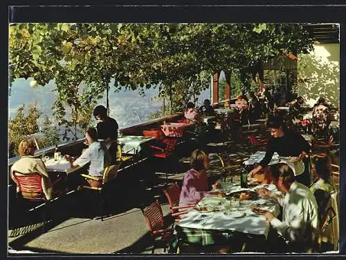 AK Meran, Schloss Hotel Fragsburg - Terrasse mit Fernblick