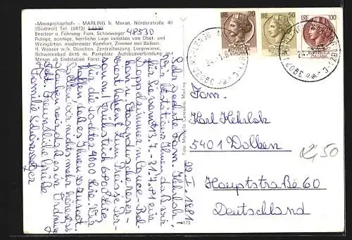 AK Marling b. Meran, Gasthof Moospichlerhof Fam. Schönweger