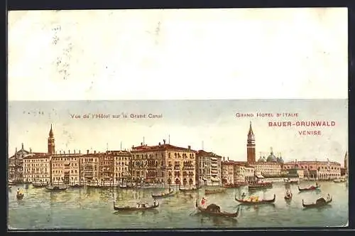 Künstler-AK Venise, Grand Hotel d`Italie, Vue del`Hôtel sur le Grand Canal