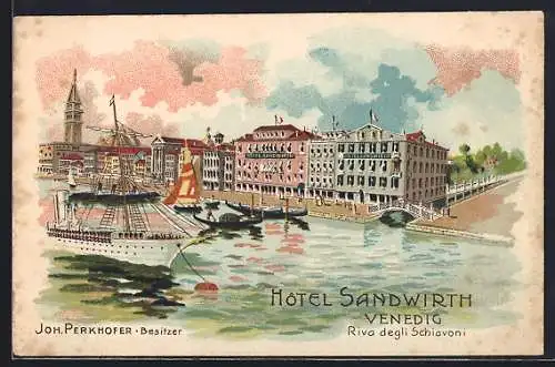 Lithographie Venedig, Hotel Sandwirth, Riva degli Schiavoni