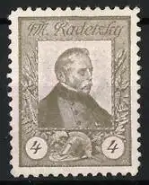 Reklamemarke Feldmarschall Radetzky, Porträt mit Helm und Lorbeerzweigen