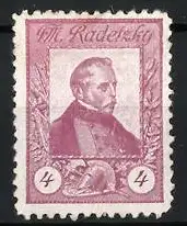 Reklamemarke Feldmarschall Radetzky, Porträt mit Lorbeerkranz und Helm