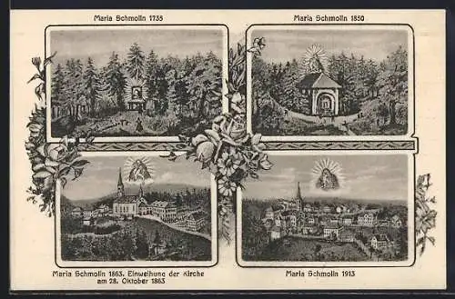 AK Maria Schmolln, Einweihung der Kirche 1863, Kapelle 1850, Teilansicht mit Gnadenbild 1913