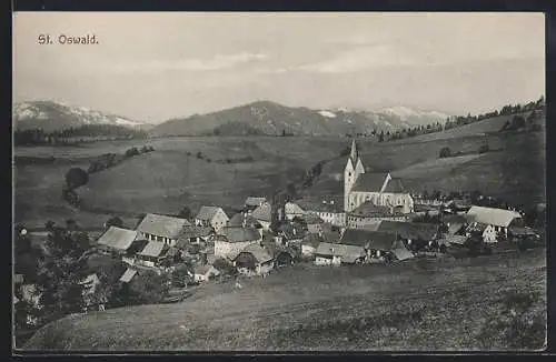 AK St. Oswald-Möderbrugg, Ortsansicht mit Kirche