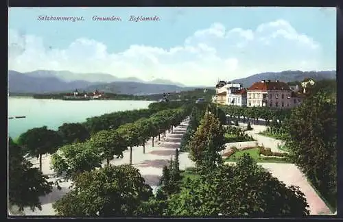 AK Gmunden /Salzkammergut, Esplanade aus der Vogelschau