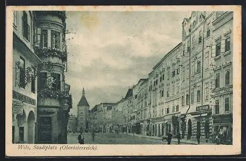 AK Wels, Stadtplatz, Strassenpartie