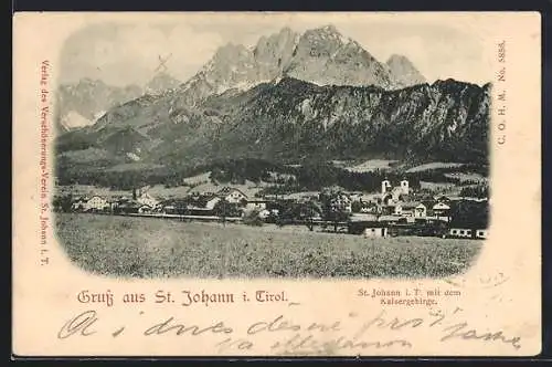 AK St. Johann in Tirol, Blick zum Ort und Umgebung um 1900