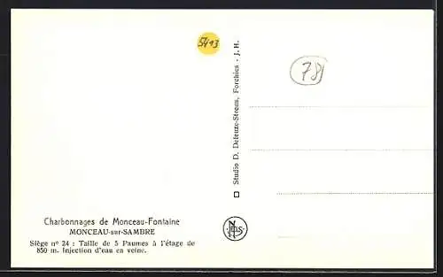 AK Monceau-sur-Sambre, Charbonnages de Monceau-Fontaine, siège no. 24, Injection d`eau en veine