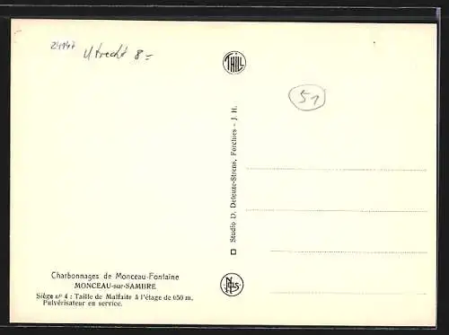 AK Monceau-sur-Sambre, Charbonnages de Monceau-Fontaine, siège no. 4, Pulvérisateur en service