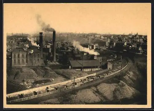 AK Charleroi, Les fosses Sacré-Madame et Ste Barbe et panorama de la Ville Haute