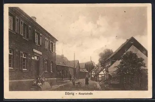 AK Bürrig, Hauptstrasse mit Gasthaus u. Kindergruppe