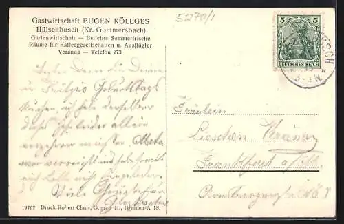 AK Hülsenbusch /Gummersbach, Gasthaus Unter den Linden E. Köllges, Frontansicht