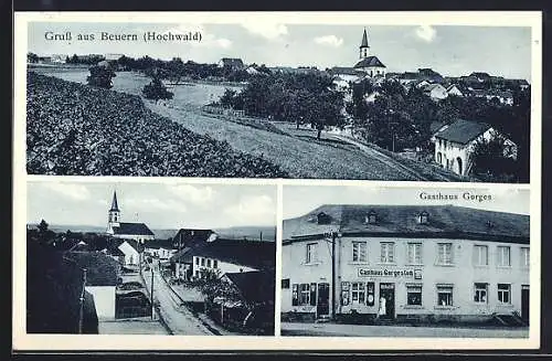 AK Beuren /Hochwald, Gasthaus Gorges, Strassenpartie mit Kirche, Teilansicht