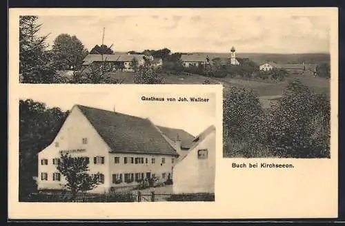 AK Buch /Kirchseeon, Gasthaus Joh. Wallner, Ortspanorama mit Kirche