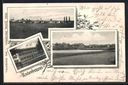 AK Unterbrunn, Gebäudeansicht, Panorama, Ortsansicht mit Gewässer