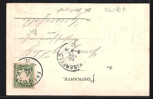 Passepartout-Lithographie Freising, Domberg, Präge-Wappen mit Eichen- u- Lorbeerlaub