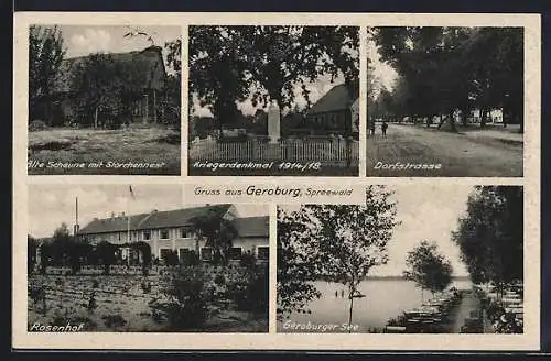 AK Geroburg /Spreewald, Rosenhof, Dorfstrasse, Geroburger See mit Gasthaus-Terrasse