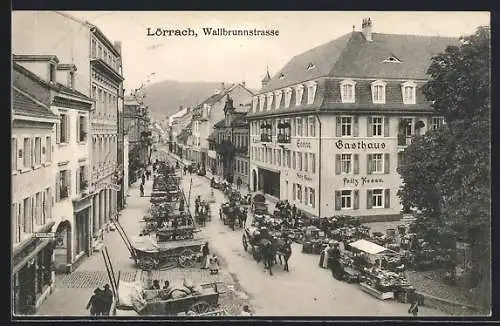 AK Lörrach, Gasthaus zur Sonne mit Markt, Wallbrunnstrasse