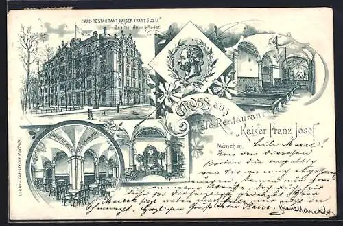 Lithographie München, Cafe-Restaurant Kaiser Franz Josef, Maximiliansplatz 5