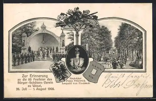 AK Wesel / Rhein, 60. Festfeier des Bürger-Schützen-Vereines 1908, Protektor Prinz Friedrich Leopold von Preussen